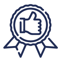 Blue icon of rosette with thumbs up inside